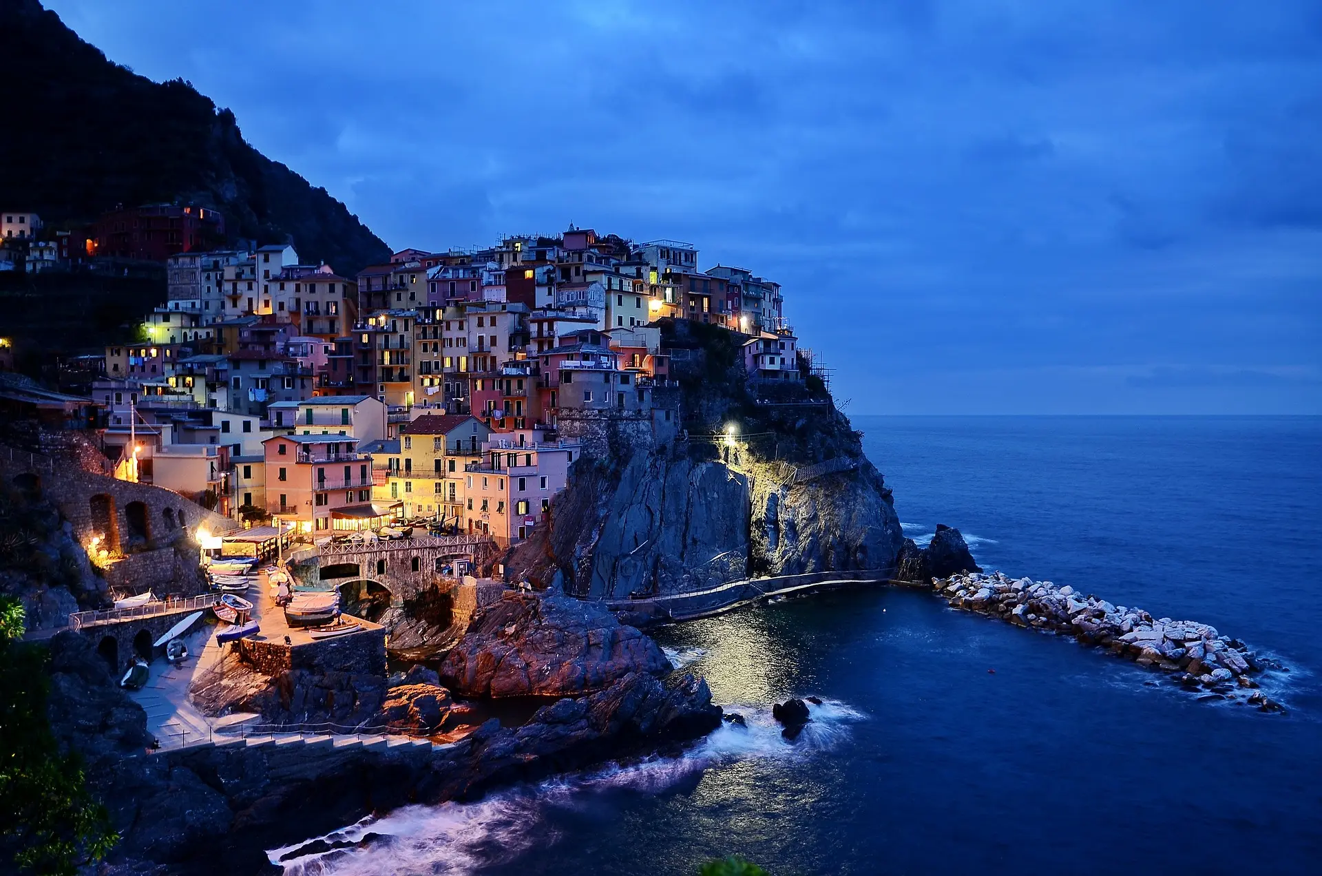 Manarola city in Italy at night