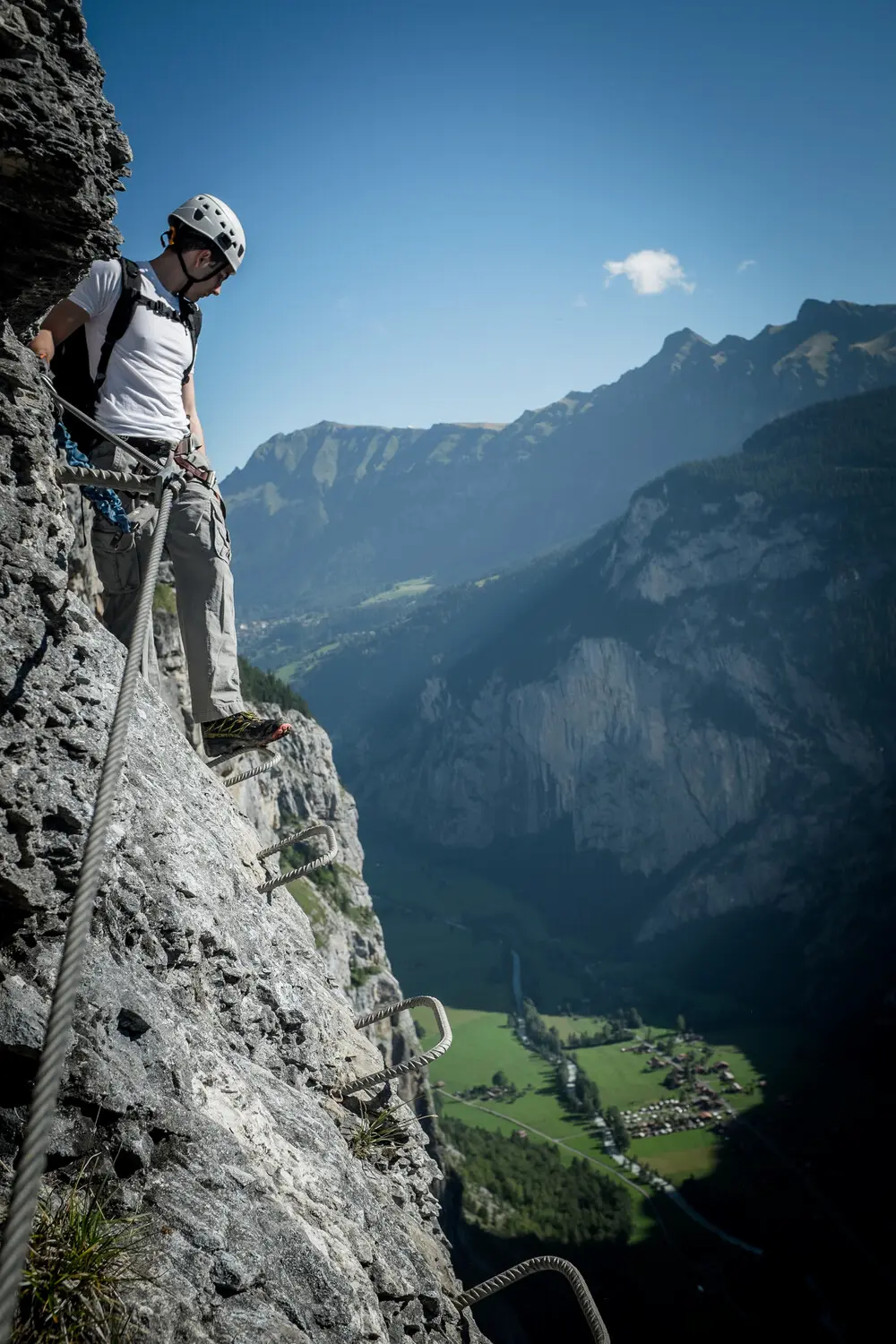 A man rock climbing in Switzerland