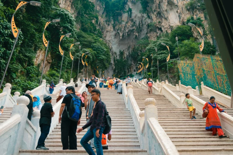 The stairs towards the Hindu Temple inside the Batu Caves in Malaysia.